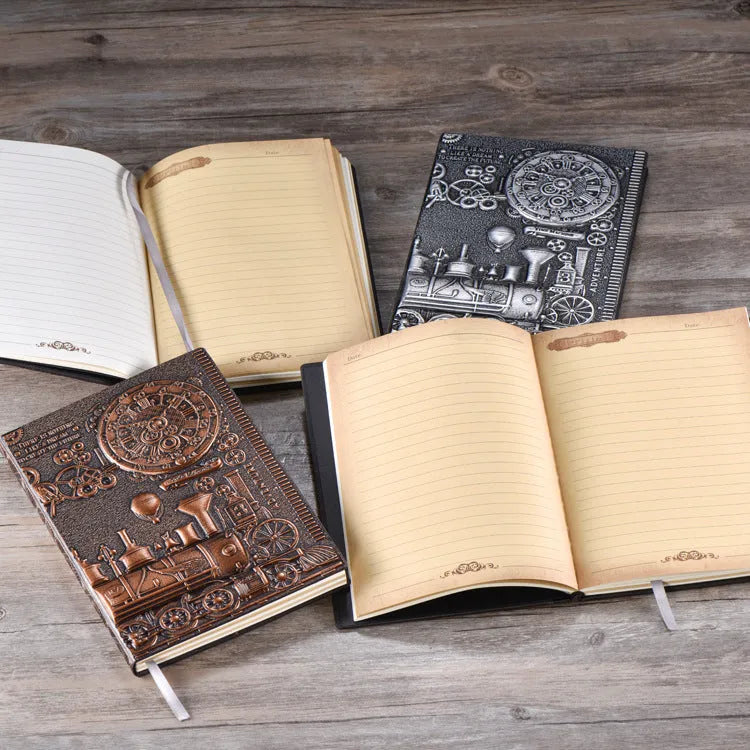 Retro embossed notepad diary with European relief design in bronze colour