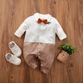 Baby wearing cotton long-sleeved jumpsuit in gentleman style for spring and autumn