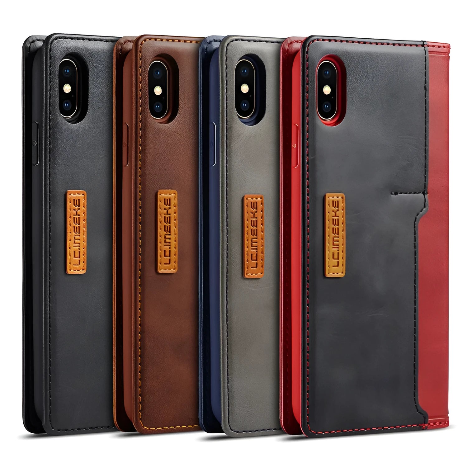 Retro brown leather flip wallet phone case for iPhone with card slots open