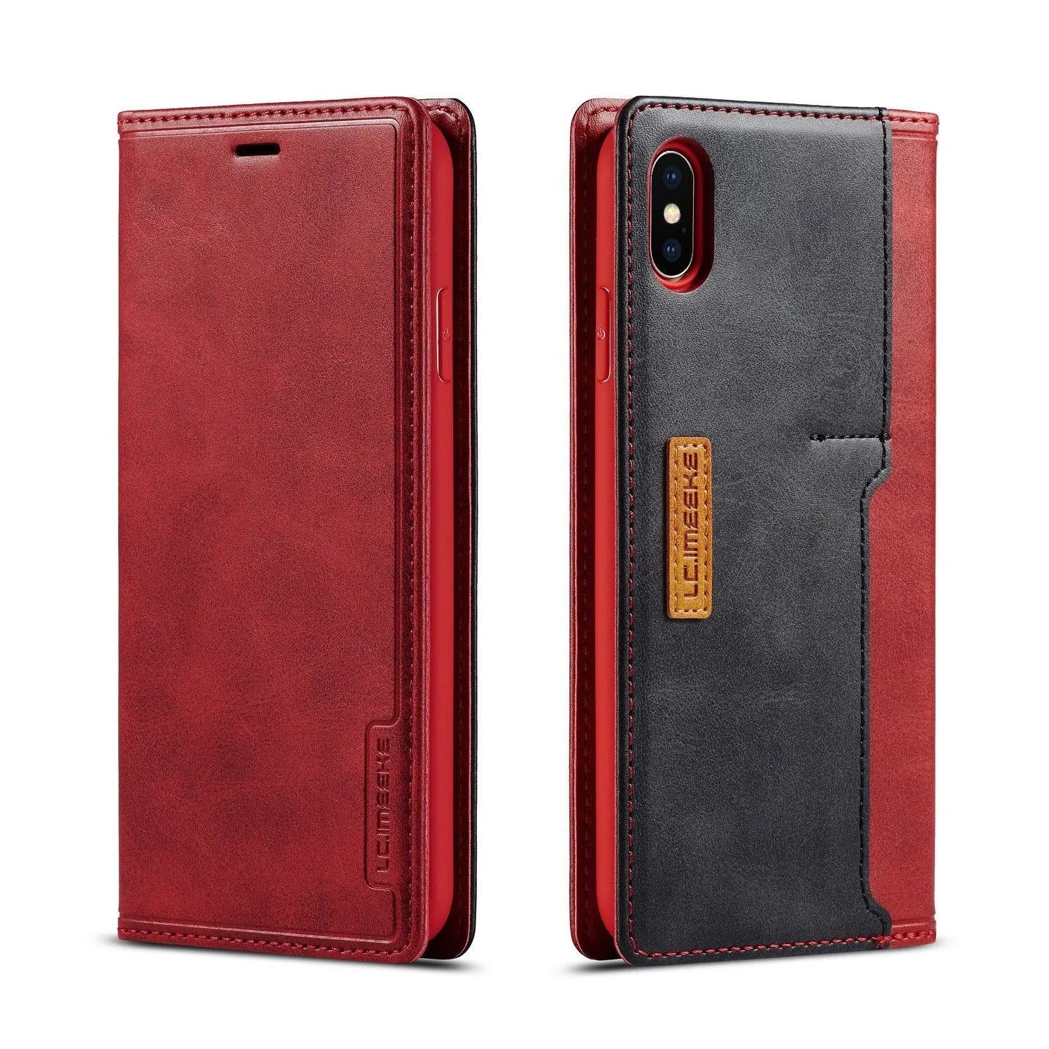 Retro brown leather flip wallet phone case for iPhone with card slots open
