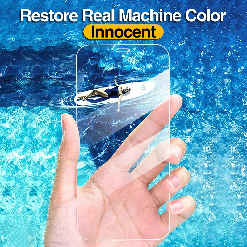 Four transparent tempered glass iPhone screen protectors with anti-blue light feature