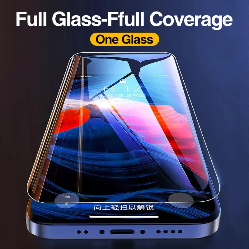 Four transparent tempered glass iPhone screen protectors with anti-blue light feature