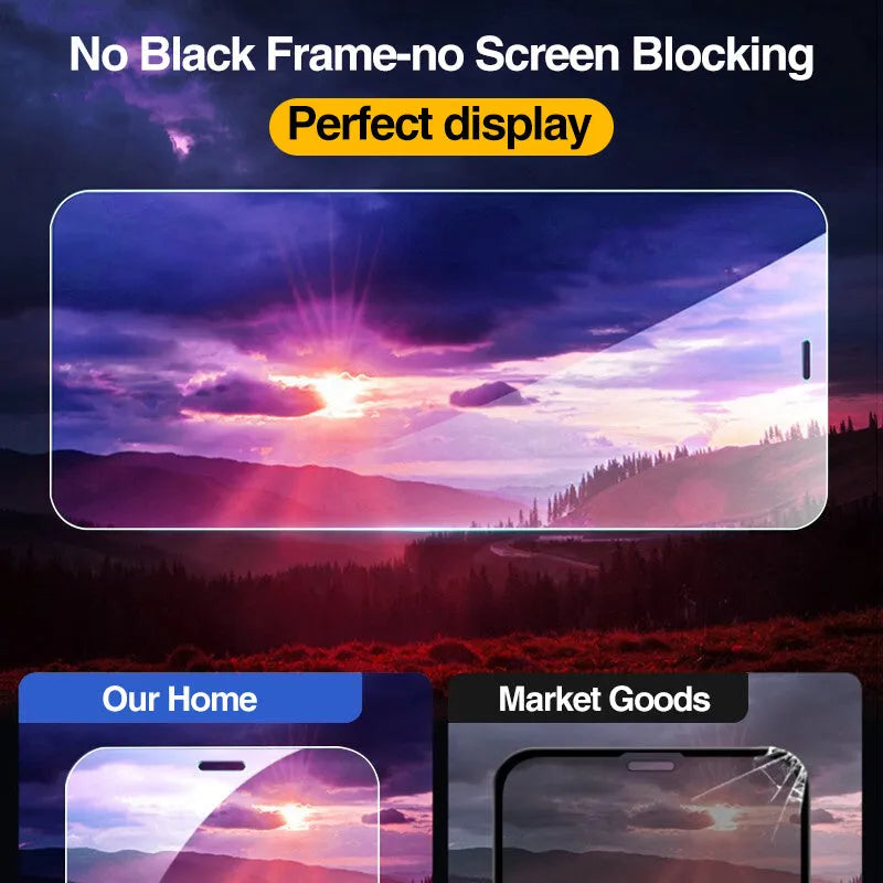 Four transparent tempered glass iPhone screen protectors with anti-blue light feature