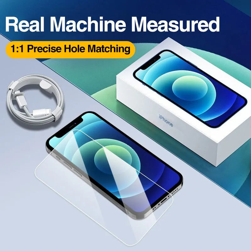 Four transparent tempered glass iPhone screen protectors with anti-blue light feature