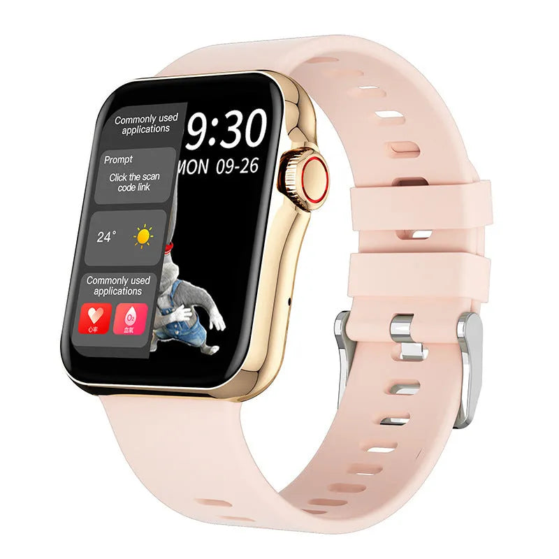D06 smart watch with colour screen on a liquid silicone strap, showing split-screen display.