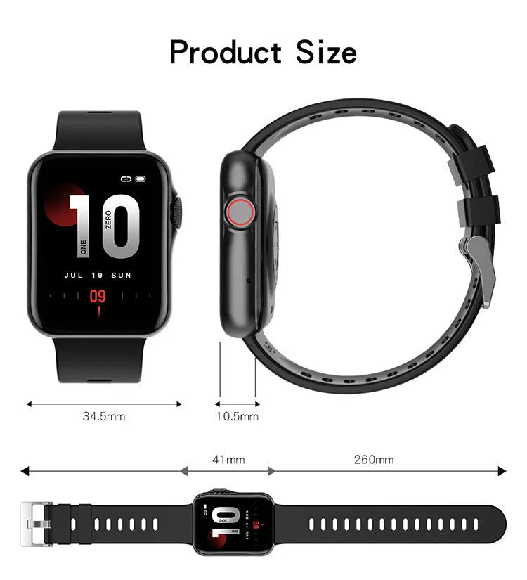 D06 smart watch with colour screen on a liquid silicone strap, showing split-screen display.