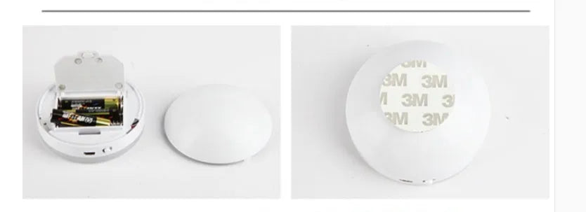 Wireless motion sensor LED light unit for automatic activation in dark home areas.