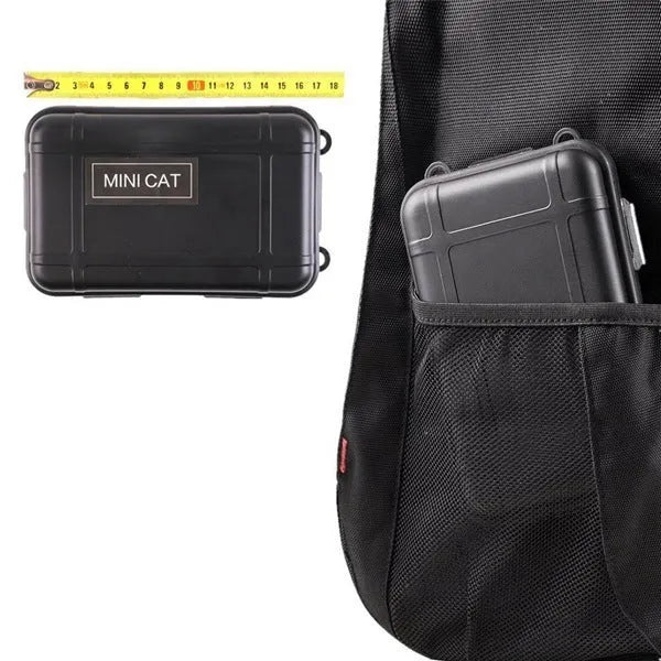 13-piece black stainless steel survival tool set in shockproof tactical case with compass, flashlight, and emergency supplies