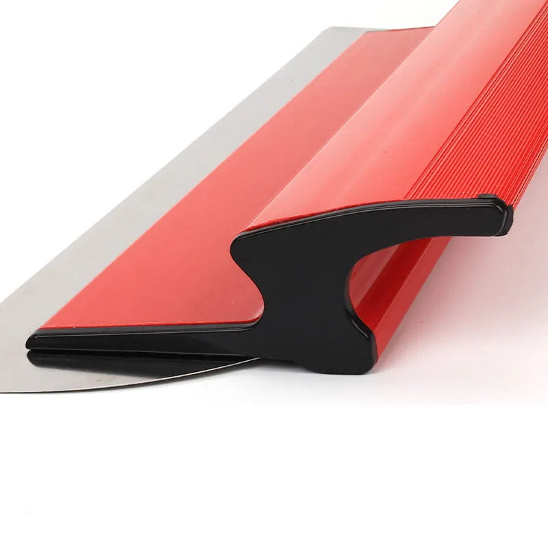 40 cm long grey and red leveling scraper tool for wall putty and wallpaper work