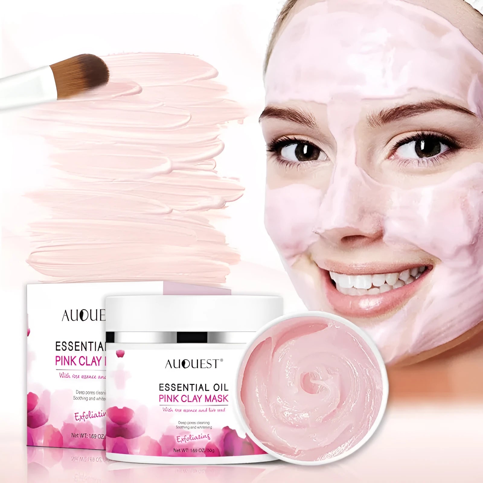 Exfoliating mask powder in white paste form with rosehip oil for deep cleansing and blackhead removal