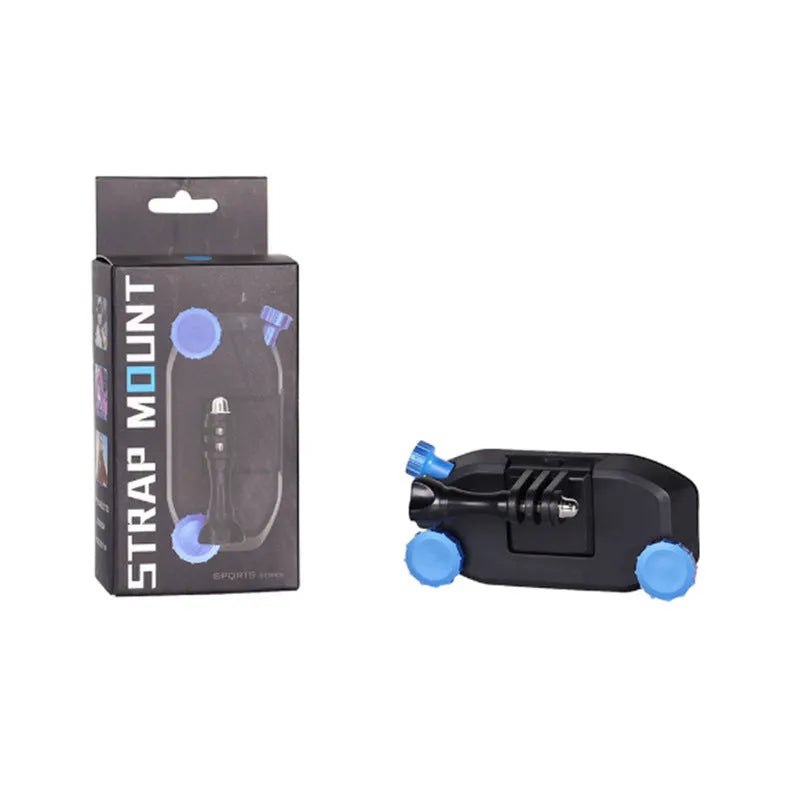 Plastic quick-hanging backpack clip for sports cameras in blue and red colour options