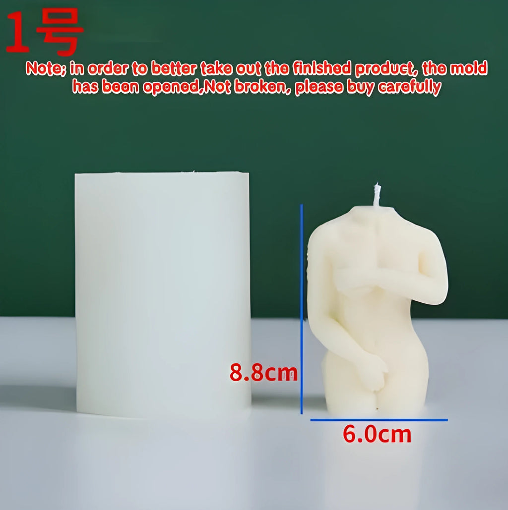 Shy female body silicone candle mould set showing three different poses for adult candle making