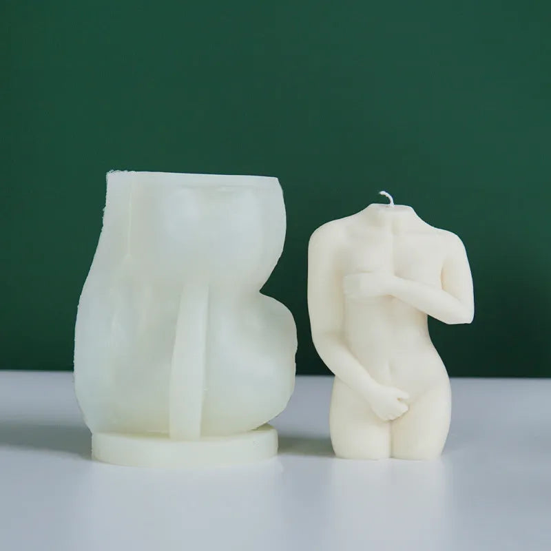 Shy female body silicone candle mould set showing three different poses for adult candle making