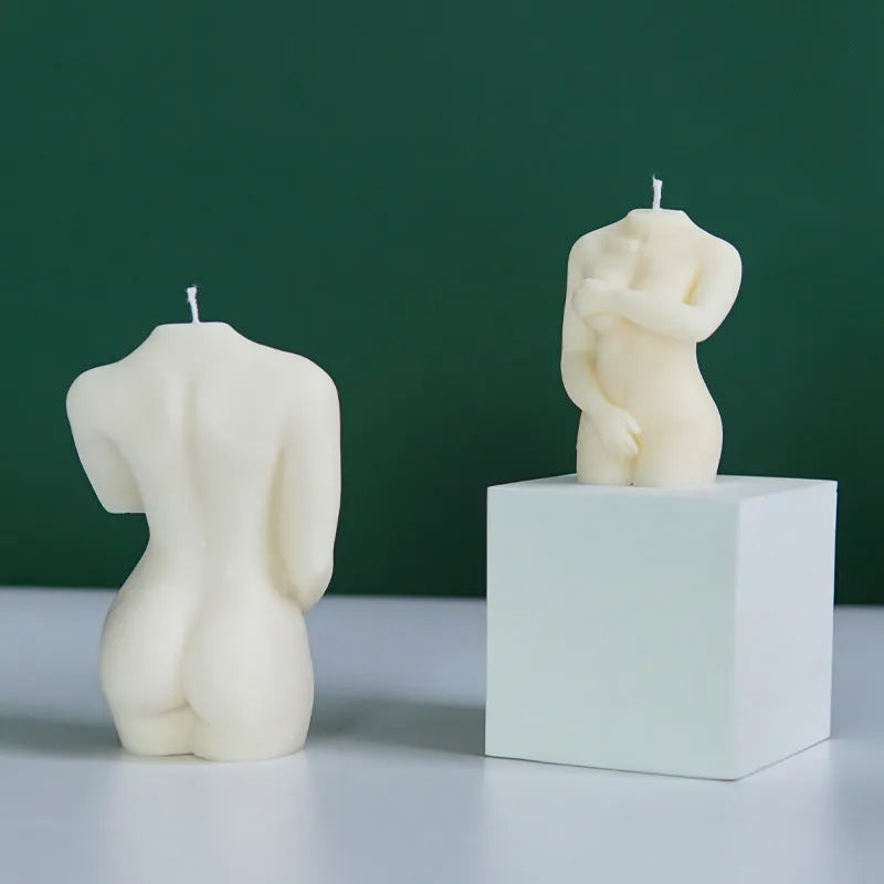 Shy female body silicone candle mould set showing three different poses for adult candle making
