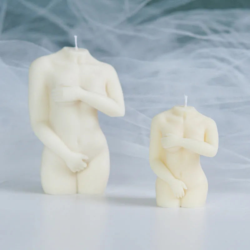Shy female body silicone candle mould set showing three different poses for adult candle making