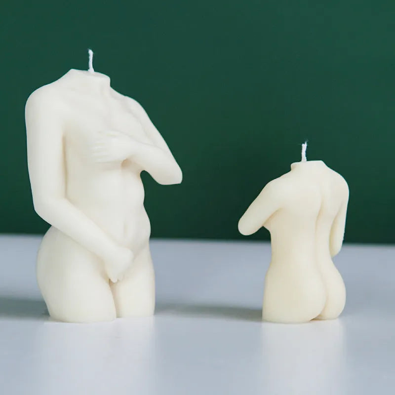 Shy female body silicone candle mould set showing three different poses for adult candle making