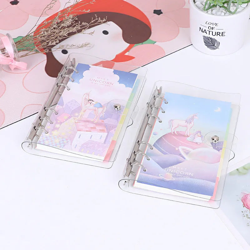 Loose leaf metal binder shell with PVC cover showing Castle colour and Daolin paper refill, pull side bag beside it