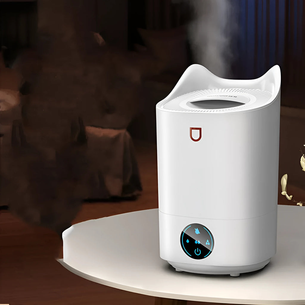 Coral Pink double spray humidifier with three mist outlets and USB cable