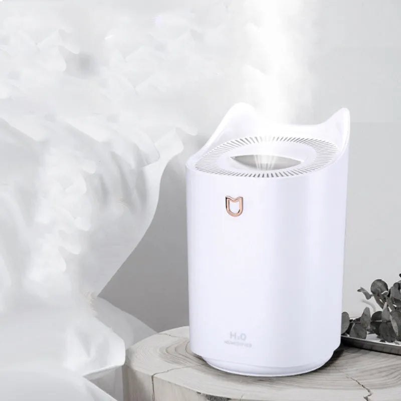 Coral Pink double spray humidifier with three mist outlets and USB cable