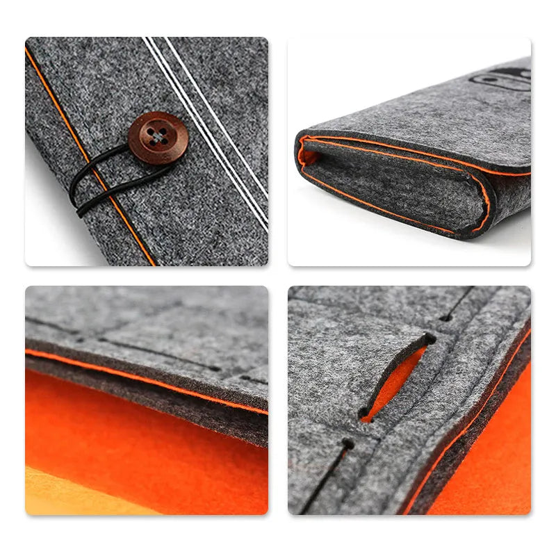Black felt Nintendo Switch carrying pouch with game card slots and double layer storage design