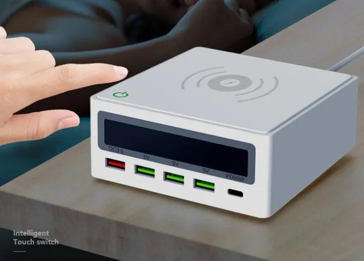 Amazon Explosive PD65W multi-port USB charger with wireless charging pad and QC3.0 fast charge