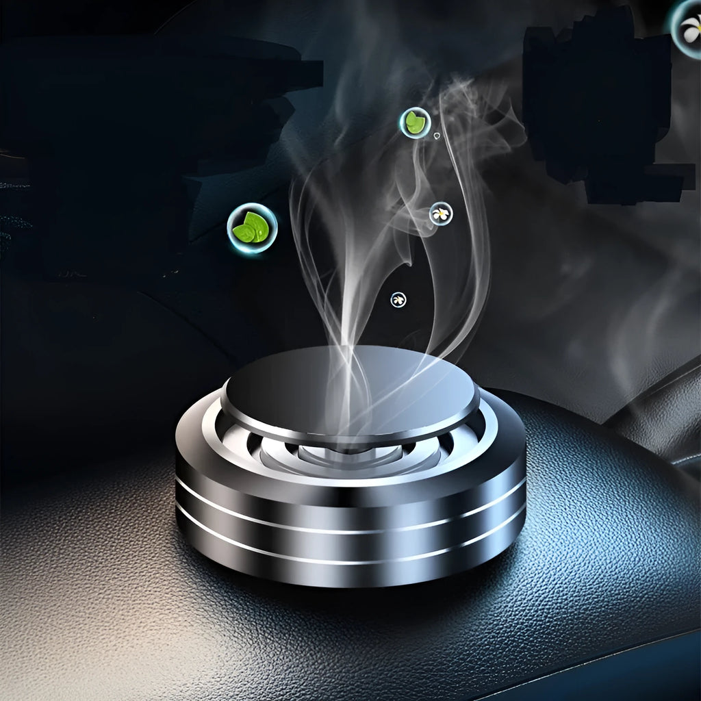 Creative solid balm car aromatherapy decoration in aluminium alloy polished painted finish, shown in silver with a car vent clip