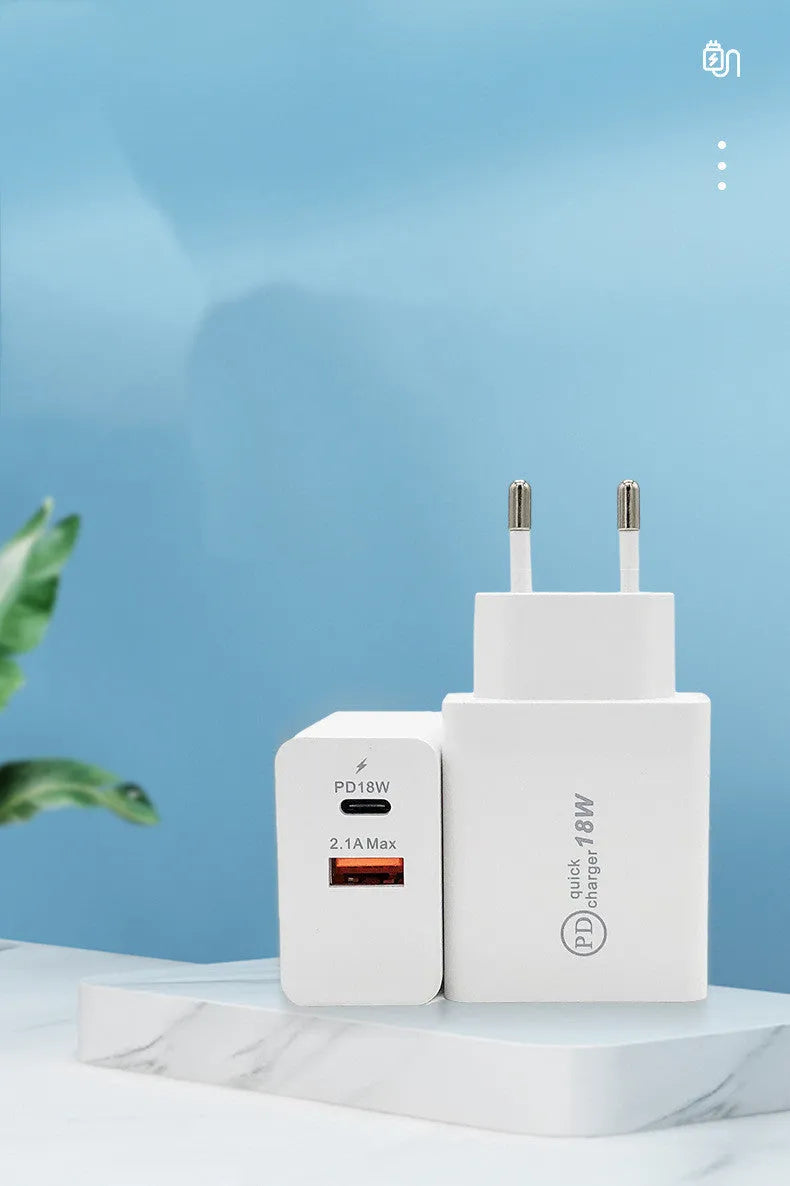 18W USB-C PD fast wall charger with US plug in black finish