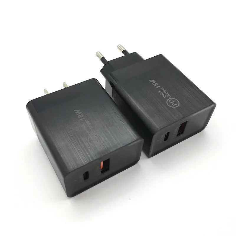 18W USB-C PD fast wall charger with US plug in black finish