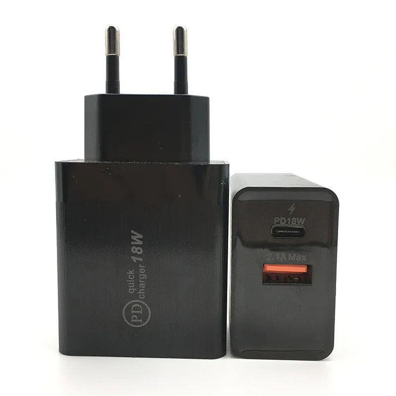 18W USB-C PD fast wall charger with US plug in black finish
