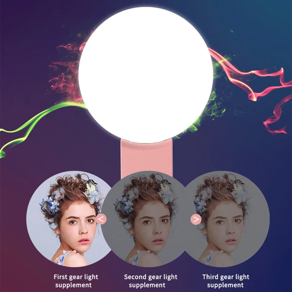 Mini fill light for mobile phone selfie in white, clip-on design with LED panel