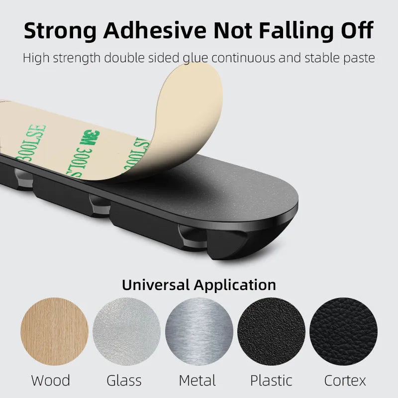 Black soft plastic desktop magnetic cable organiser showing charging base stand design