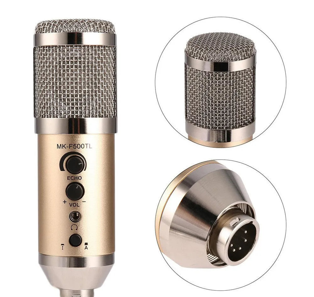 Gold USB condenser microphone with desk stand for mobile phone and computer recording