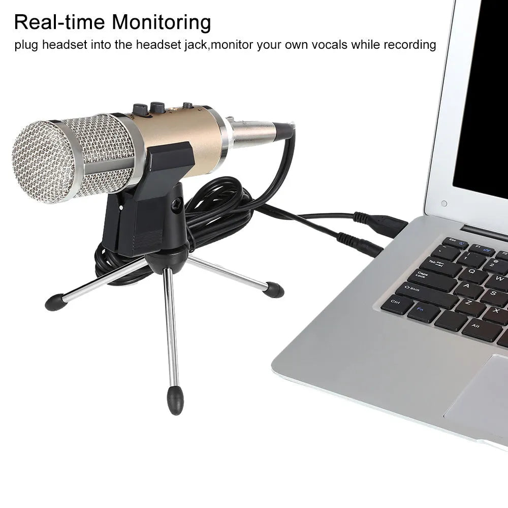 Gold USB condenser microphone with desk stand for mobile phone and computer recording