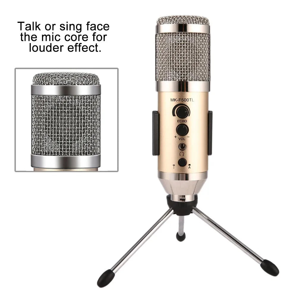 Gold USB condenser microphone with desk stand for mobile phone and computer recording