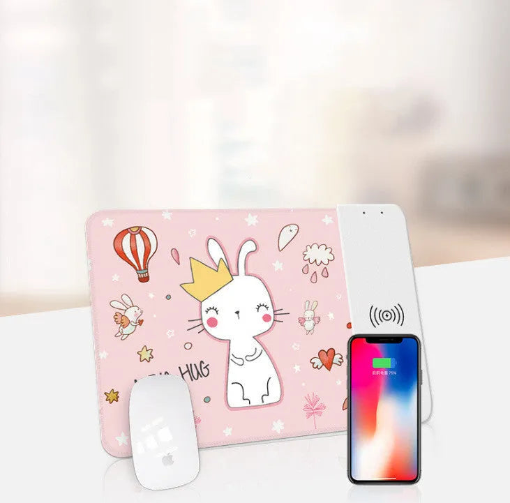 Colourful cartoon wireless charging mouse pad with RGB lighting, 298x215mm size