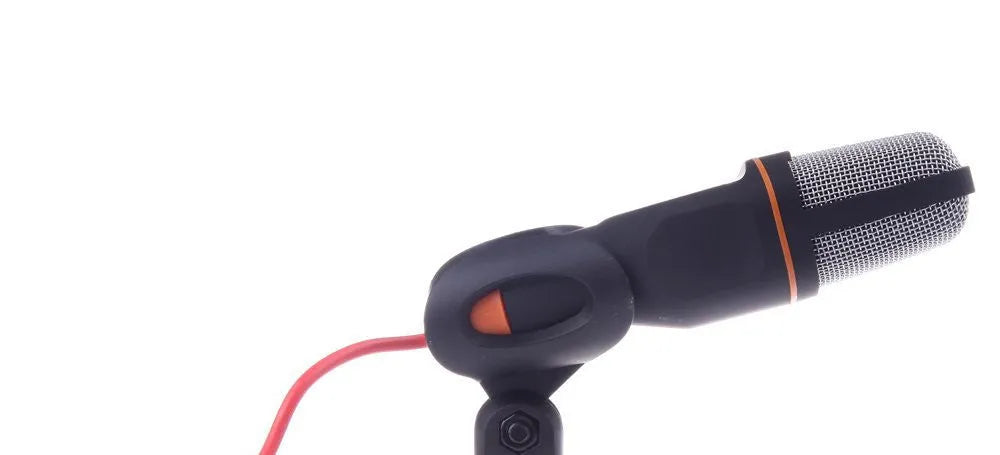 Black wired PC microphone with clip holder for karaoke and voice chat applications