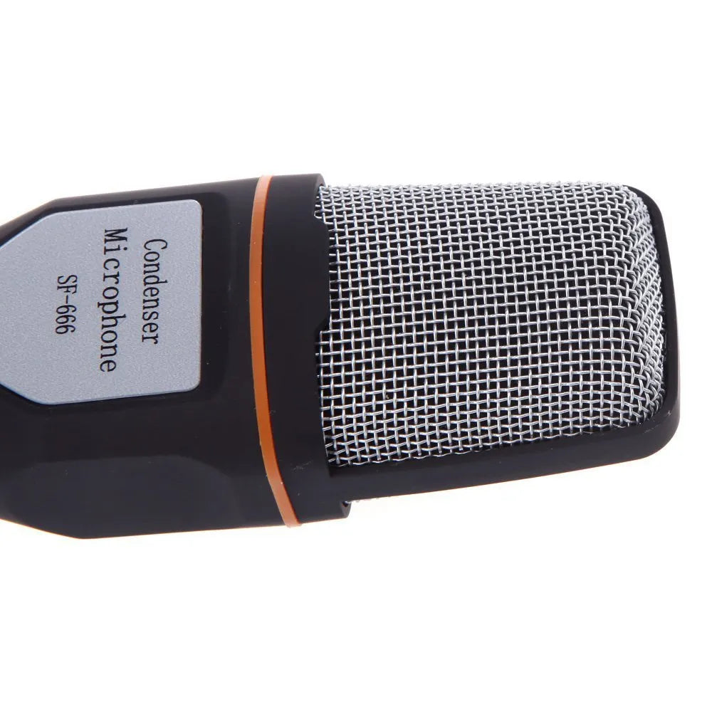 Black wired PC microphone with clip holder for karaoke and voice chat applications