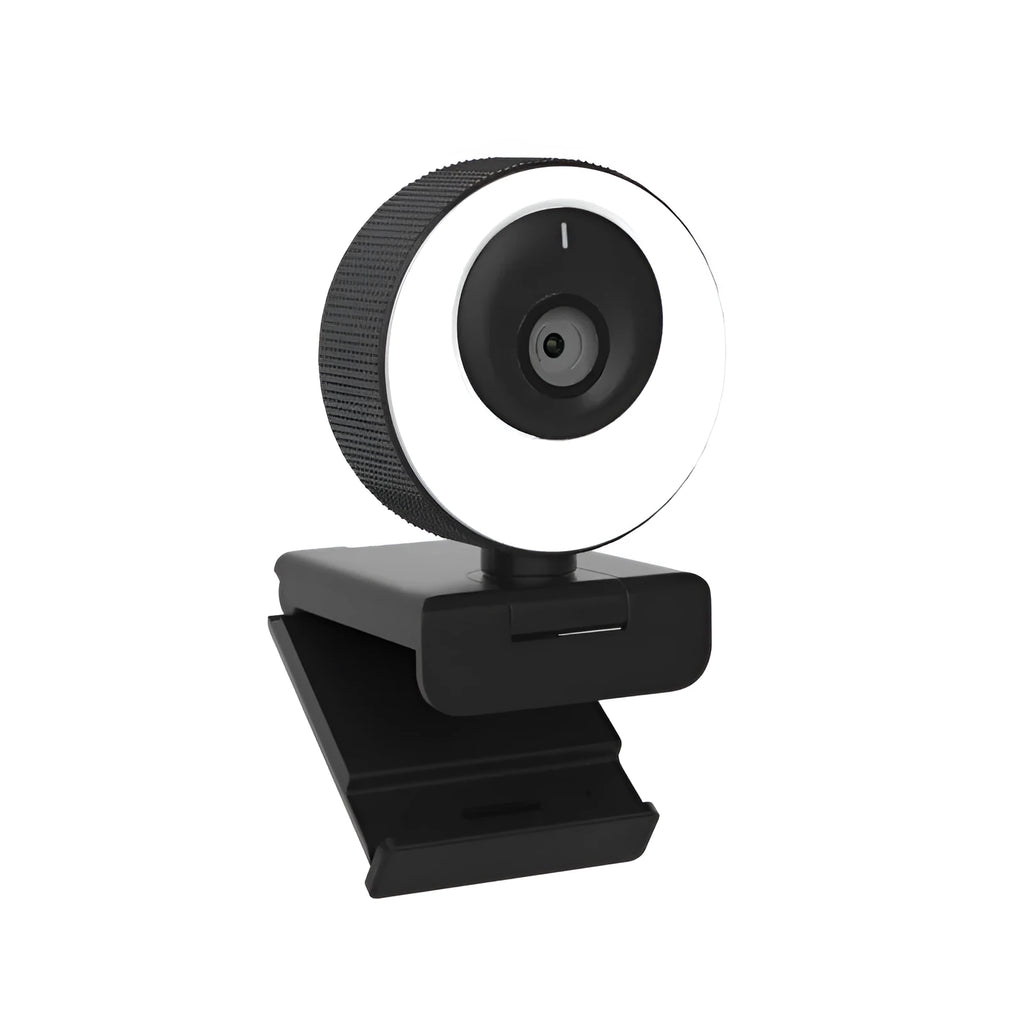 Black USB webcam with privacy cover on a 1.7 metre cable for 1080p HD video calls.