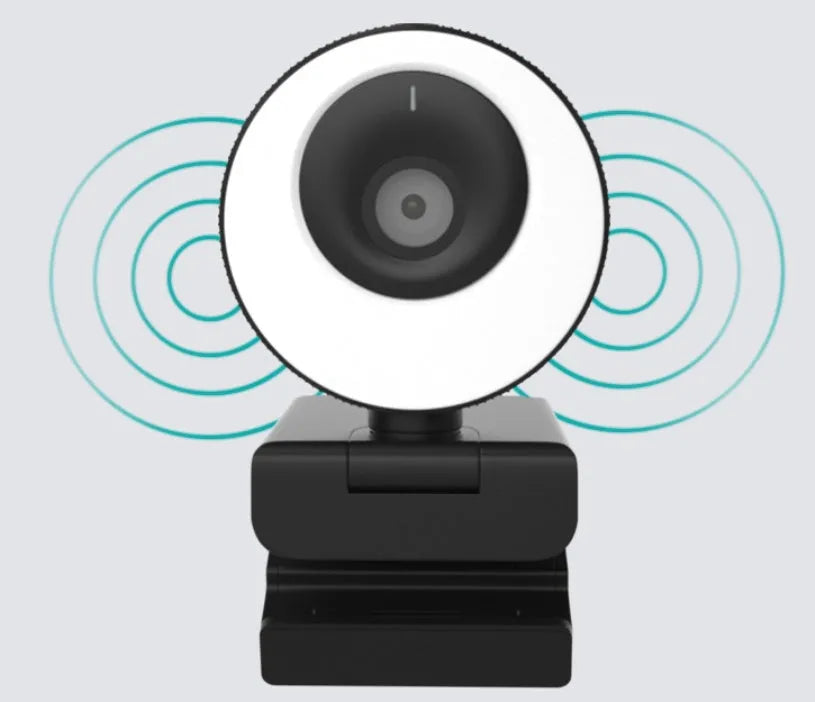 Black USB webcam with privacy cover on a 1.7 metre cable for 1080p HD video calls.