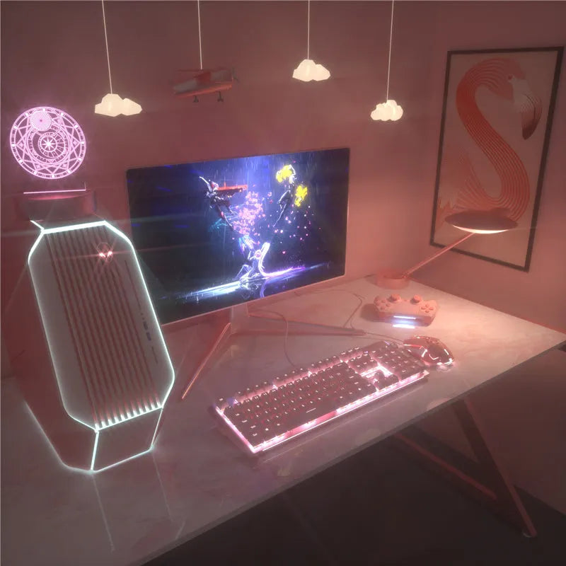 Pink wired mechanical keyboard and mouse set for PC gaming with green or red switch options