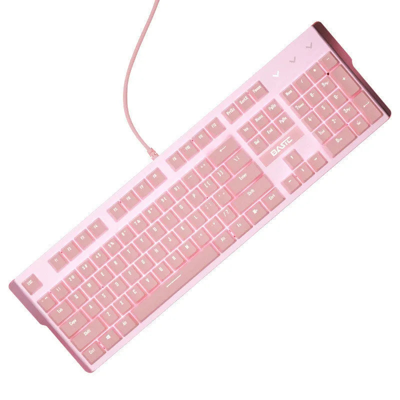 Pink wired mechanical keyboard and mouse set for PC gaming with green or red switch options