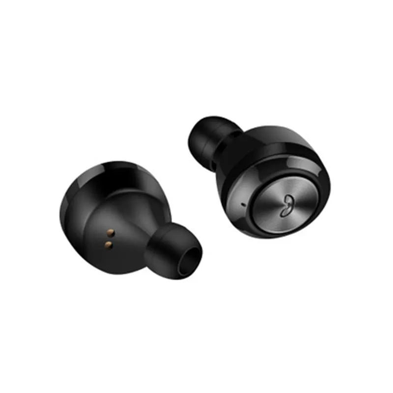 Black and white A6 TWS Bluetooth wireless earbuds with noise cancelling feature.