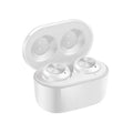 Black and white A6 TWS Bluetooth wireless earbuds with noise cancelling feature.