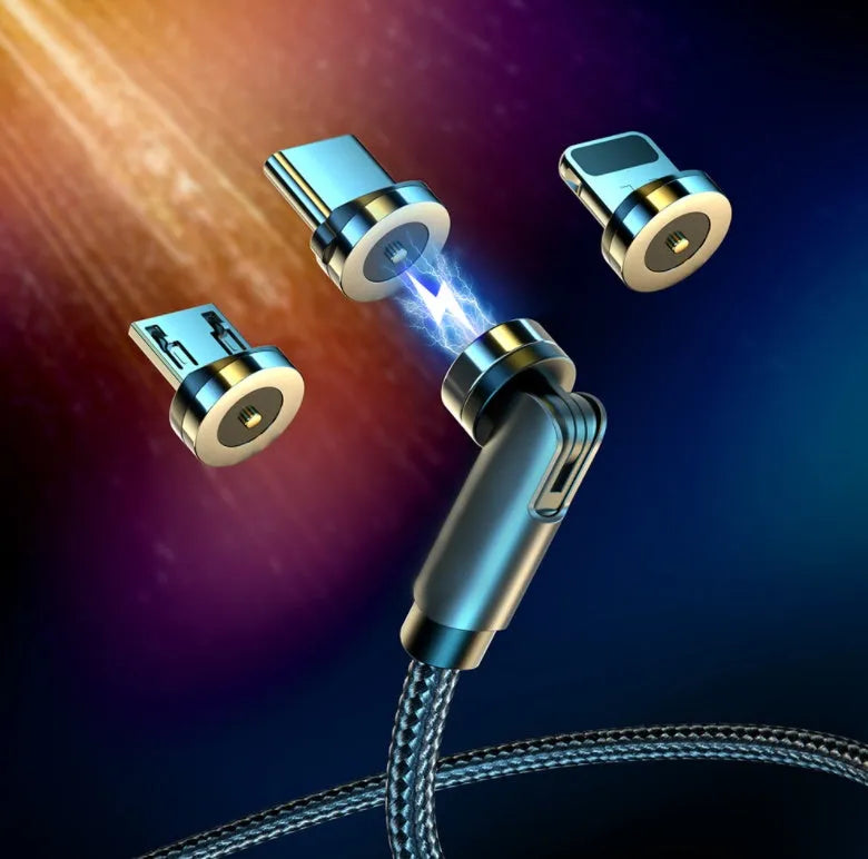Essager 360-degree rotating magnetic USB charging cable with blue LED indicator and aluminium alloy shell