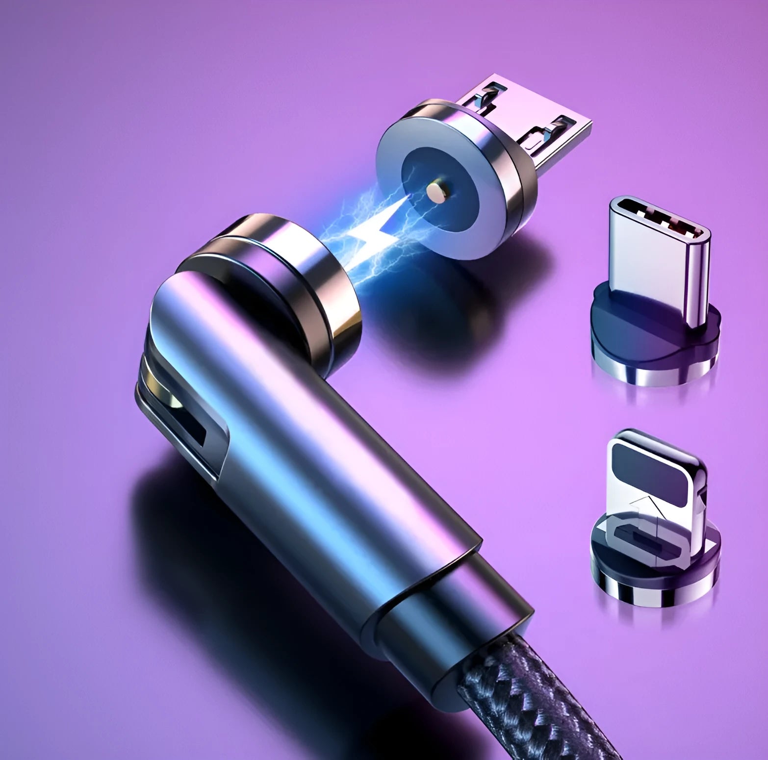Essager 360-degree rotating magnetic USB charging cable with blue LED indicator and aluminium alloy shell