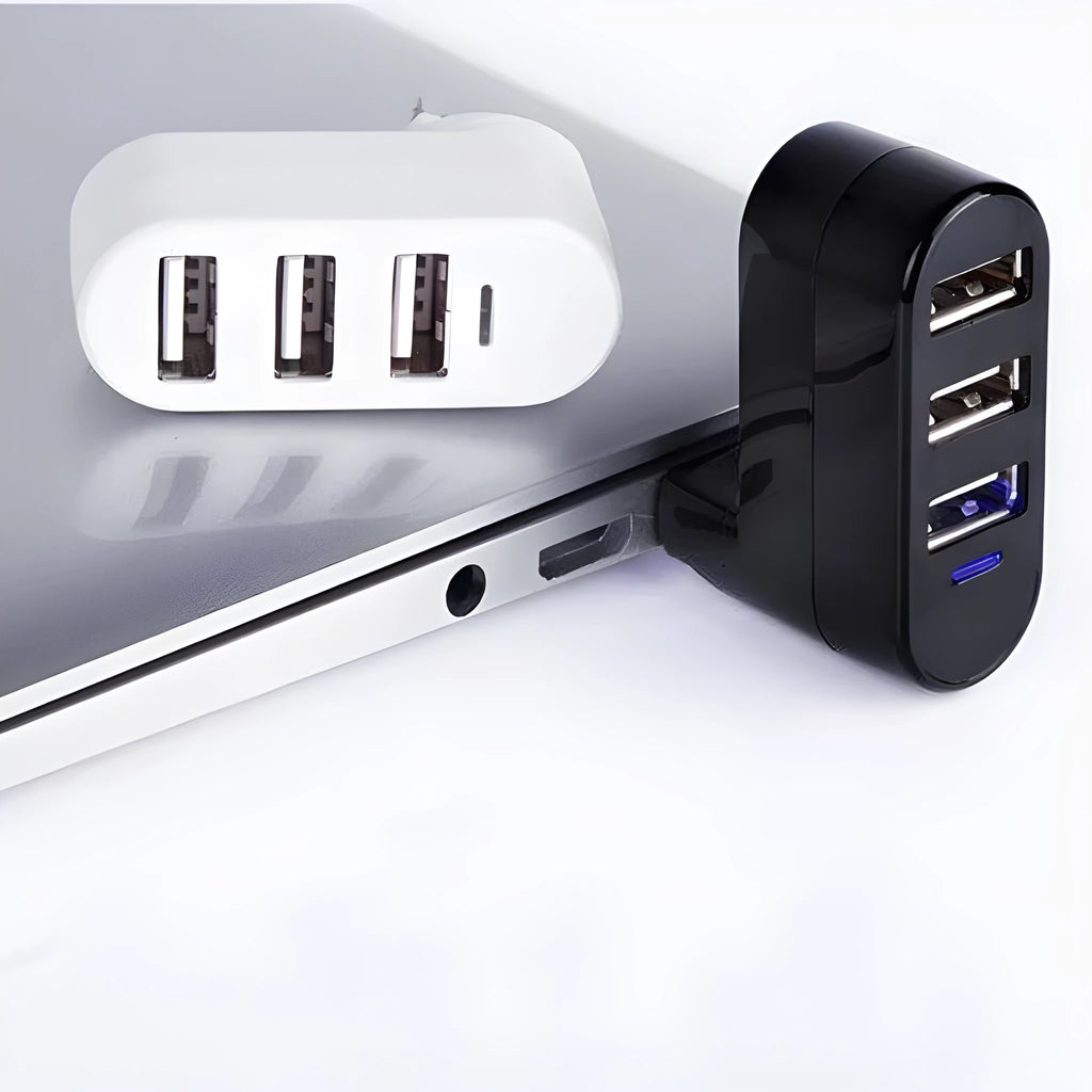 USB 2.0 hub splitter with four ports in black aluminium housing beside white version