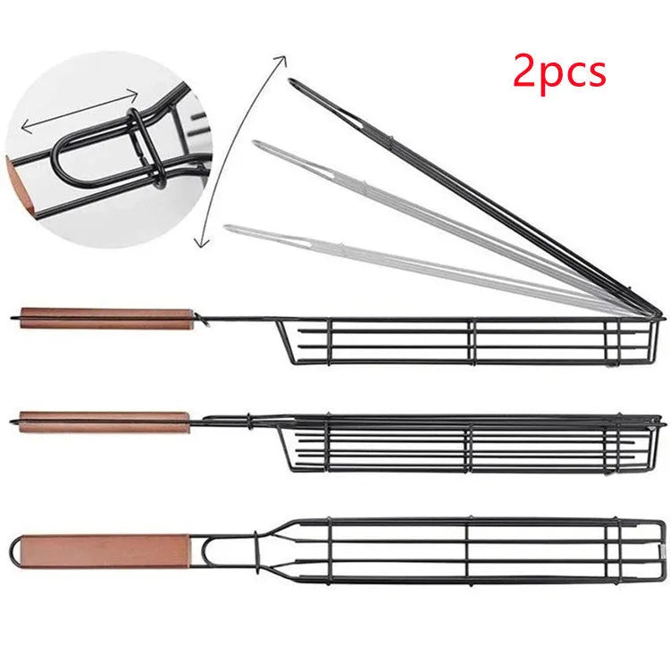 45cm burlywood barbecue basket with wood handle and rotary lid on grill