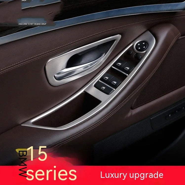 Black ABS and stainless steel interior handle decorative strips for BMW 5 Series F10/F1 models