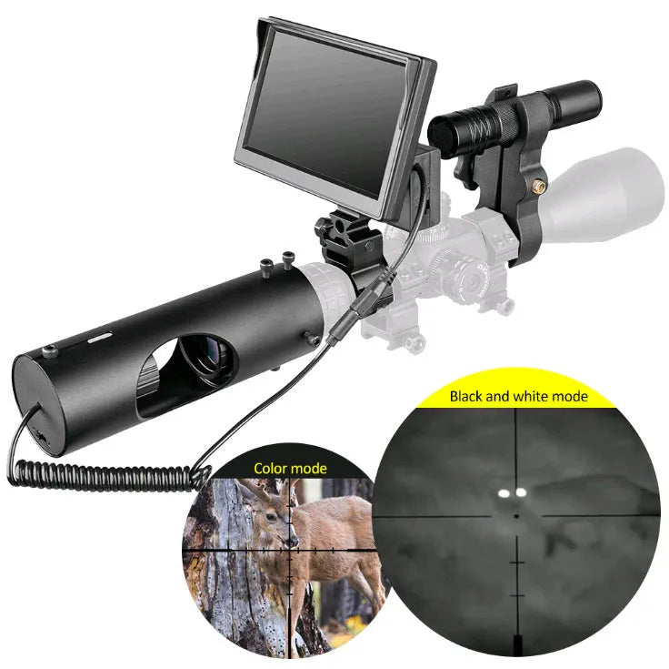 Black digital night vision goggles with 5-inch LCD screen and infrared transmitter