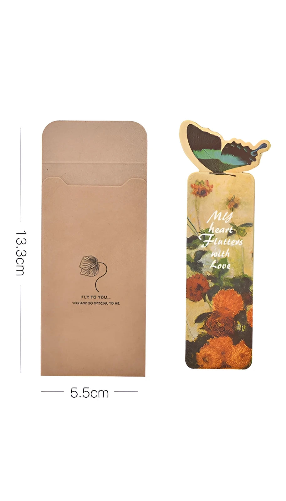 Butterfly-shaped paper bookmark from Fun Dream, showing random colour design.